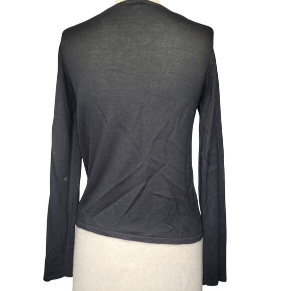 Talbots Black Cardigan with Embroidered Flowers Size 2 - Picture 2 of 4